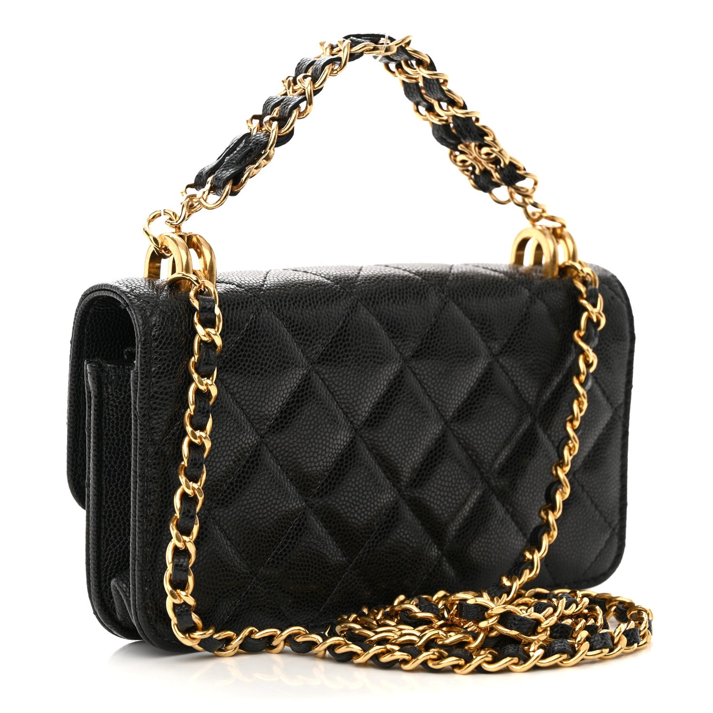 Caviar Quilted Coco First Phone Holder With Chain Black