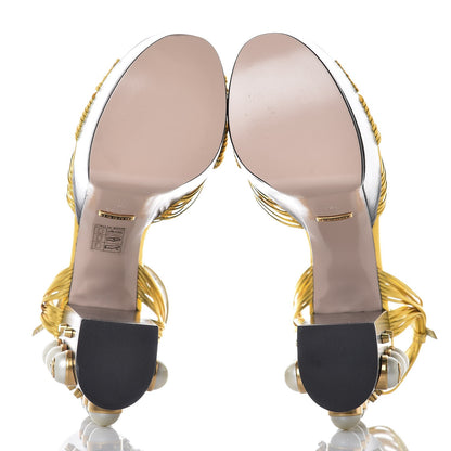 Gucci Malaga Kid Pearl Knot Platform Sandals 36 Black Gold 5 of 10