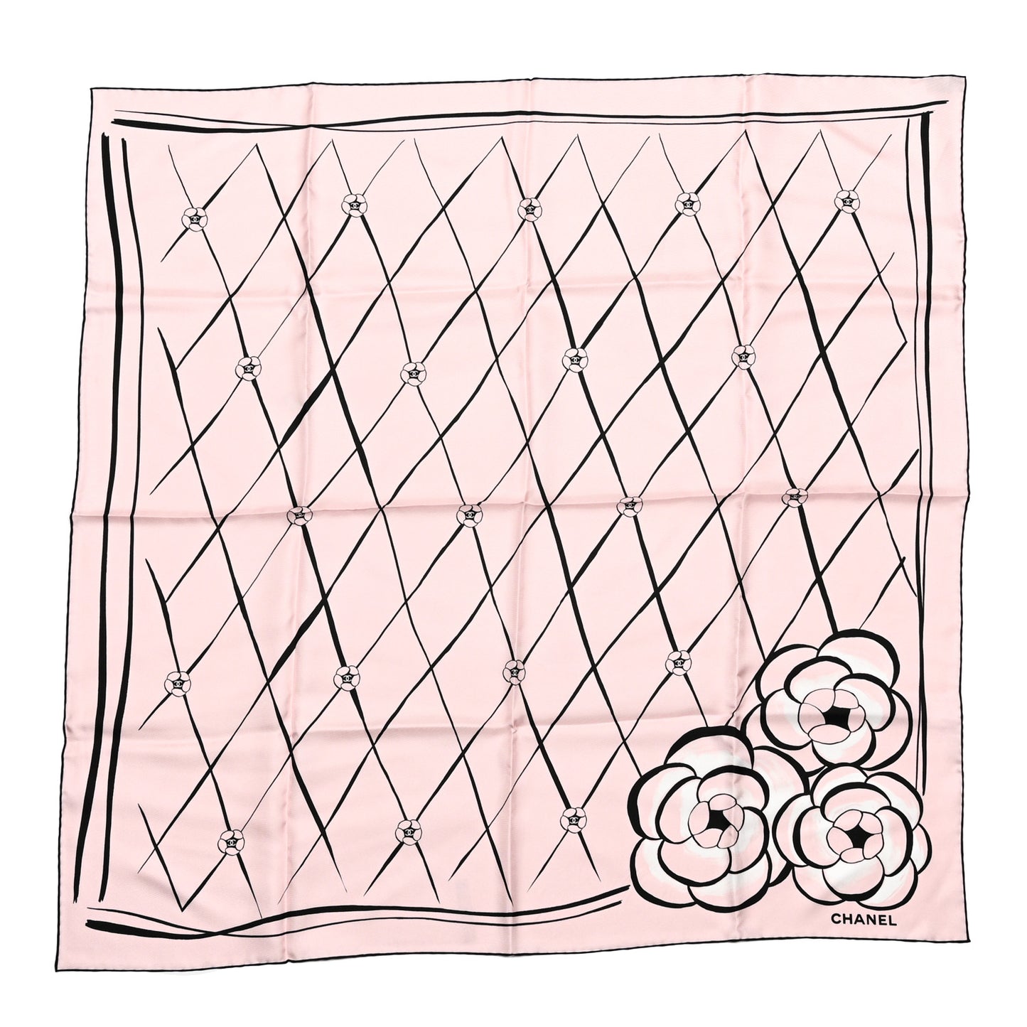 Silk CC Logo Camellia Scarf Pink Black