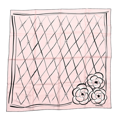 Chanel Silk CC Logo Camellia Scarf Pink Black 1 of 4