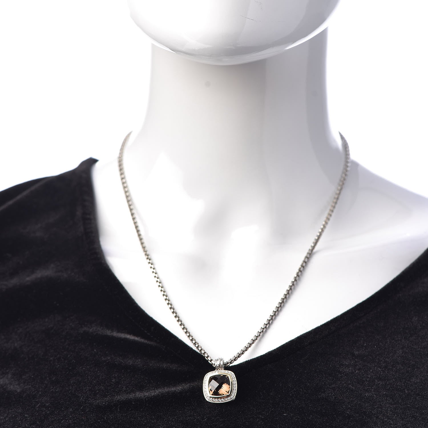 David Yurman Sterling Silver 18K Yellow Gold Diamond 11mm Albion Pendant Necklace 2 of 6