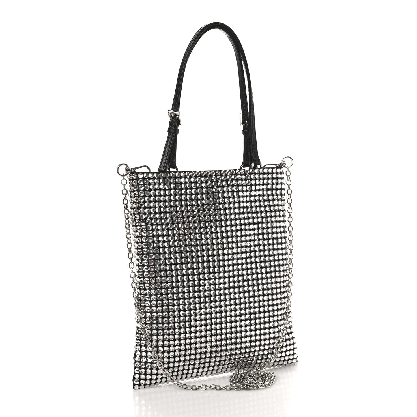 Satin Crystal Metal Triangle Logo Chain Crossbody Handbag Cristal