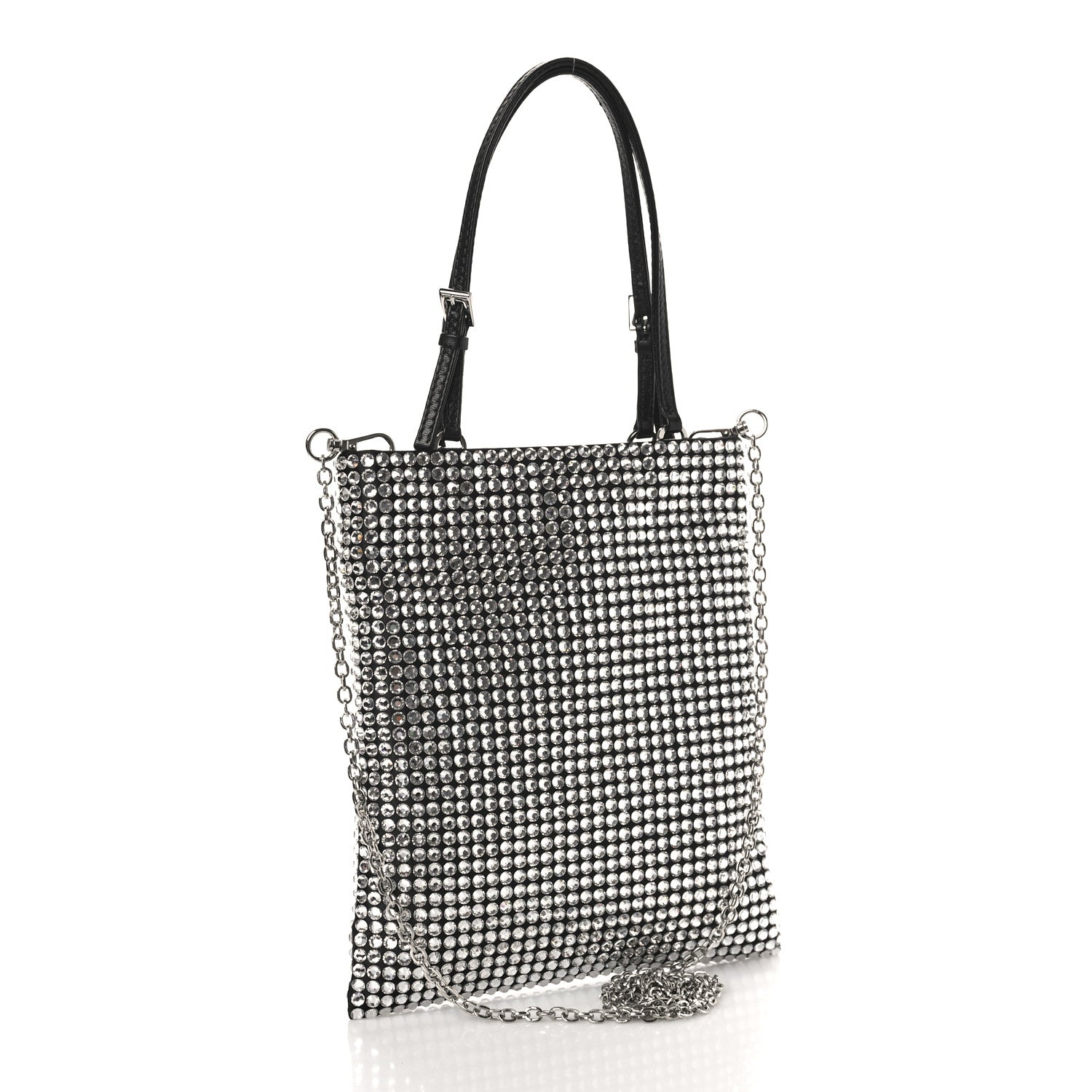 Prada Satin Crystal Metal Triangle Logo Chain Crossbody Handbag Cristal 3 of 8