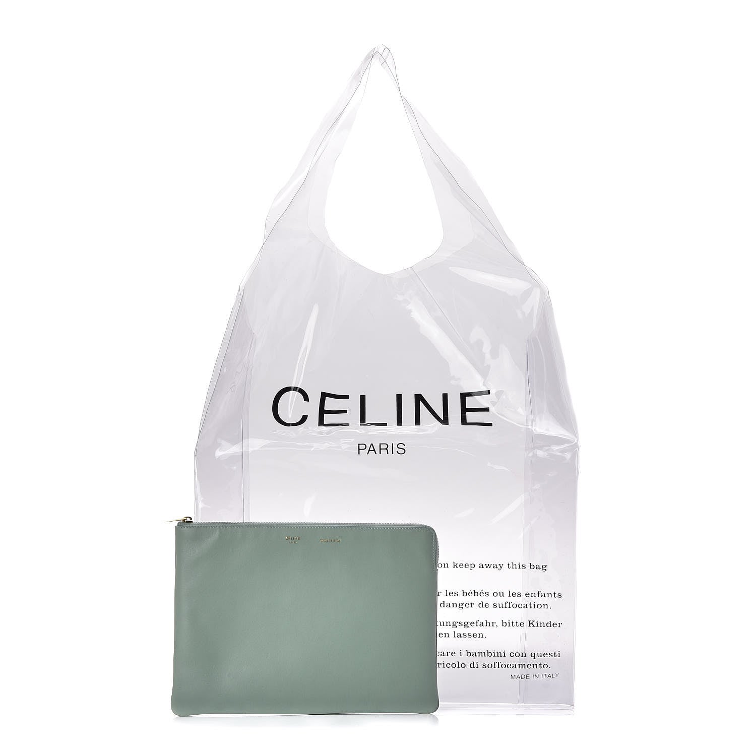 Celine Plastic Bag with Cloudy Lambskin Solo Zip Pouch Clutch Celadon 8 of 8