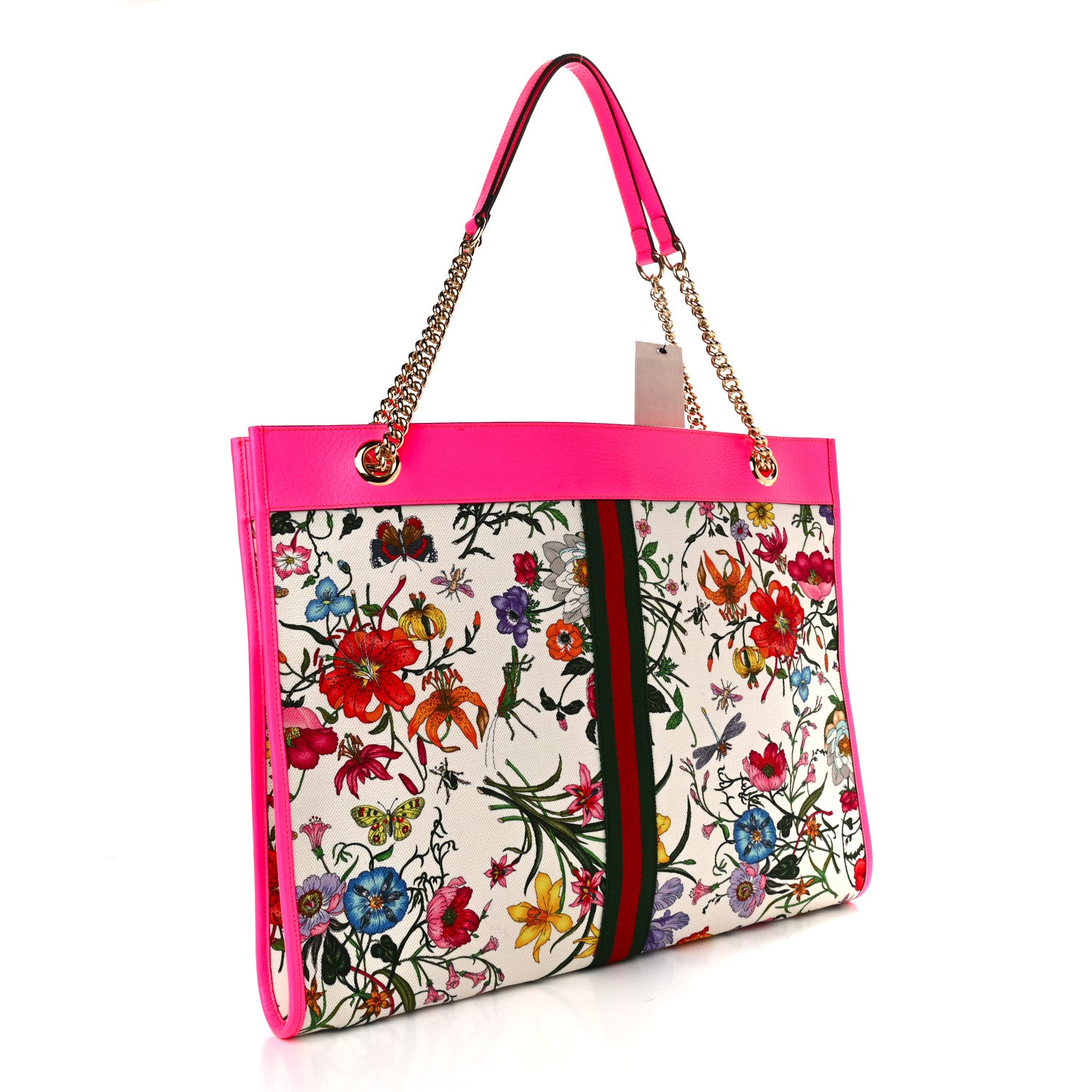 Gucci Canvas Flora Large Rajah Chain Tote White Multicolor Fuxia Fluo 4 of 12