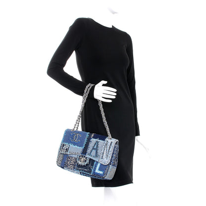 Chanel Denim Tweed Patchwork Jumbo Single Flap Blue 3 of 9