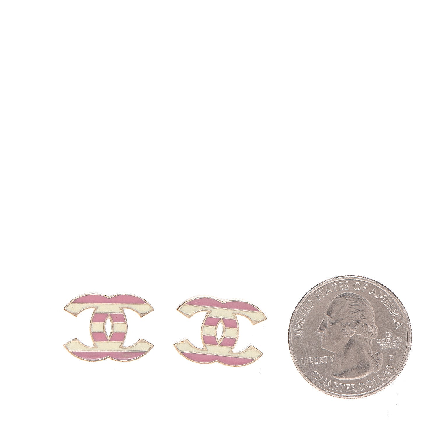 Chanel Enamel Striped CC Earrings Pink White Gold 2 of 5