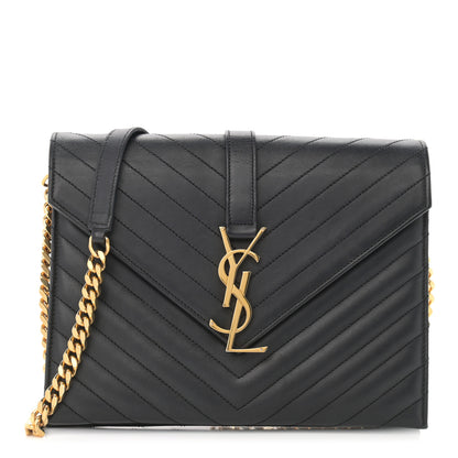 Saint Laurent Calfskin Matelasse Chevron Medium Monogram Satchel Black 1 of 16