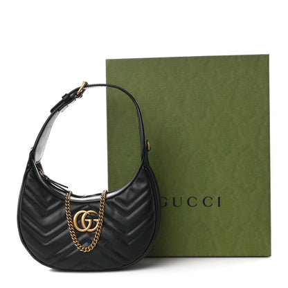 Gucci Calfskin Matelasse Chevron Mini GG Marmont Half Moon Hobo Black 11 of 11