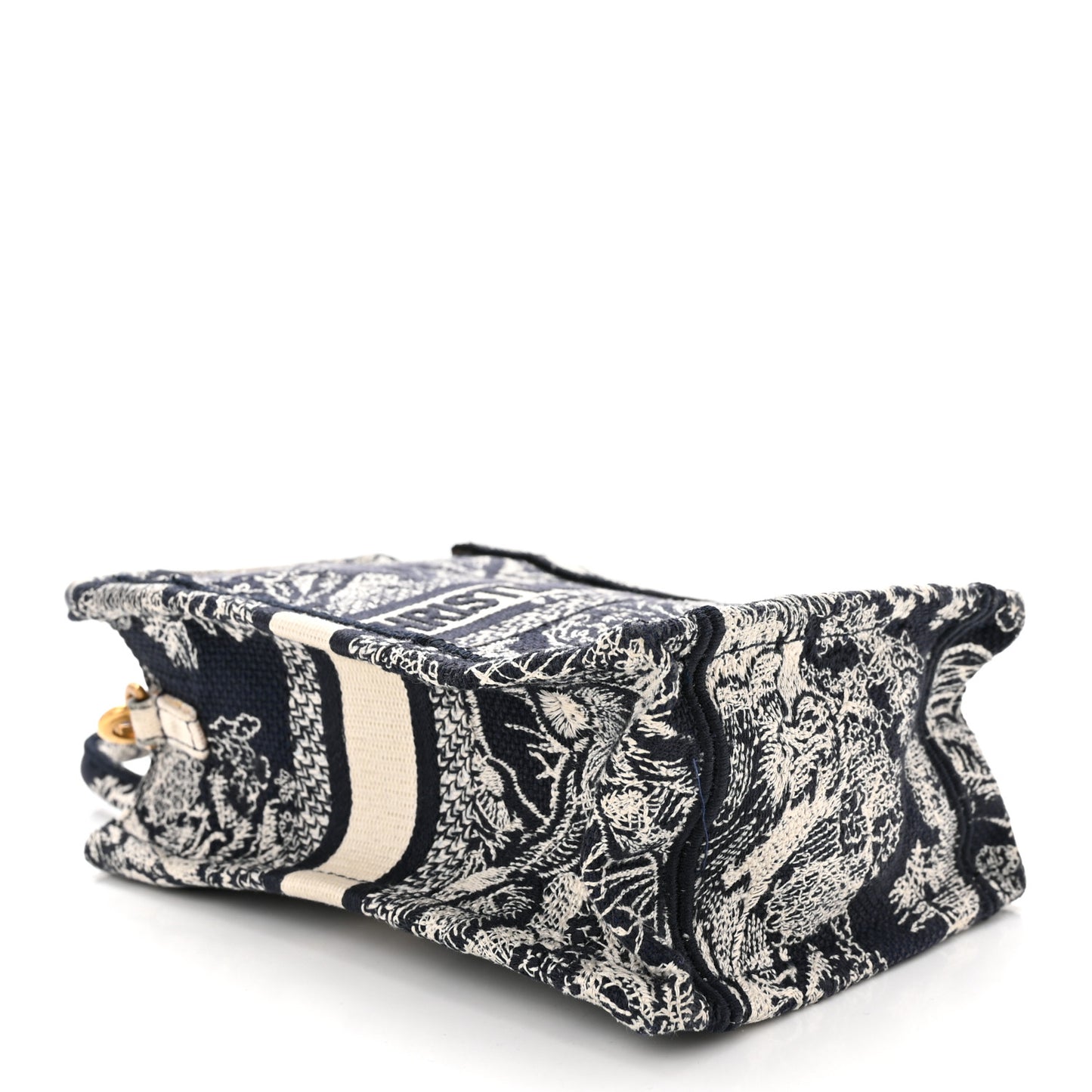 Canvas Toile de Jouy Reverse Embroidered Mini Book Tote Phone Bag Blue