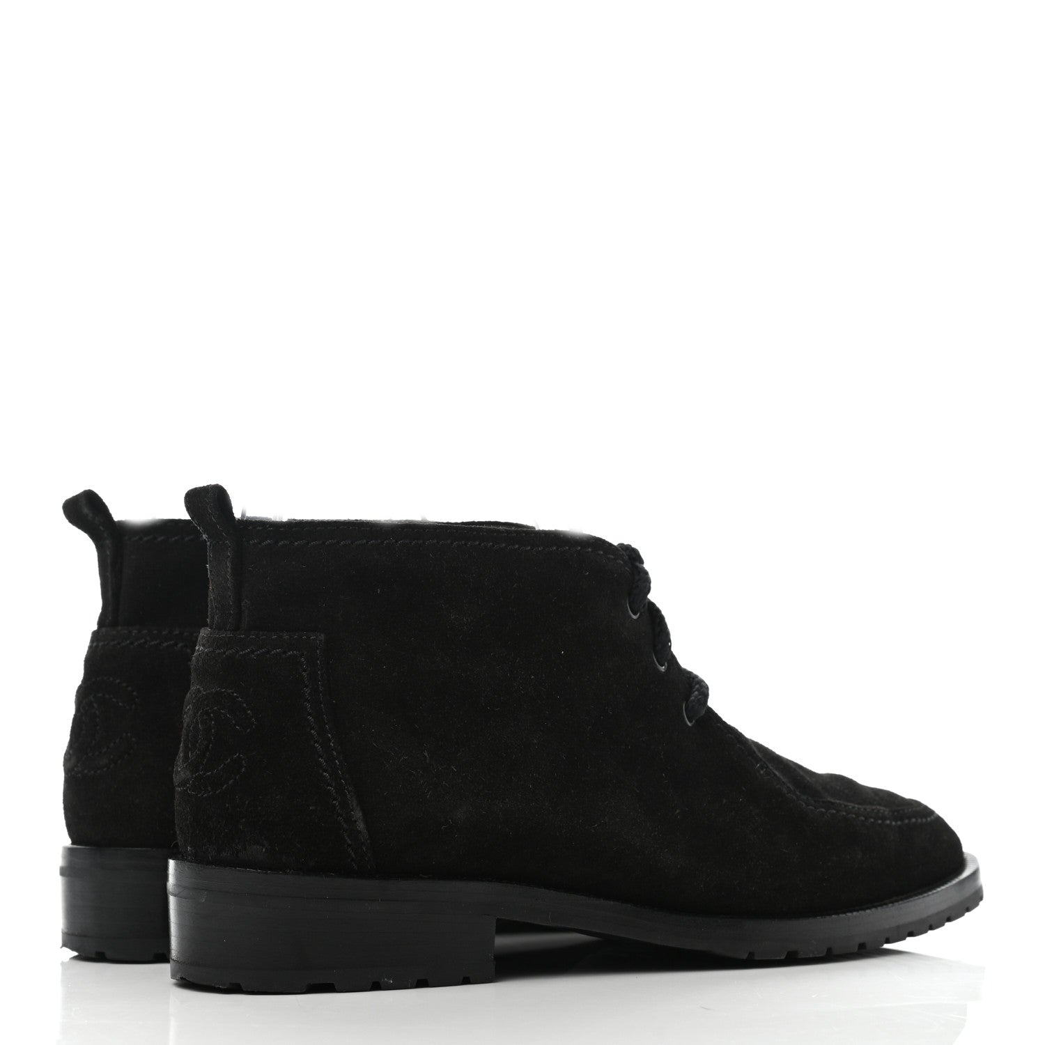 Chanel Suede CC Lace Up Ankle Boots 36.5 Black 4 of 7