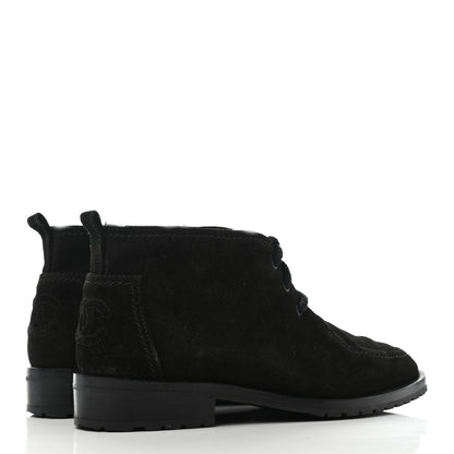Chanel Suede CC Lace Up Ankle Boots 36.5 Black 4 of 7