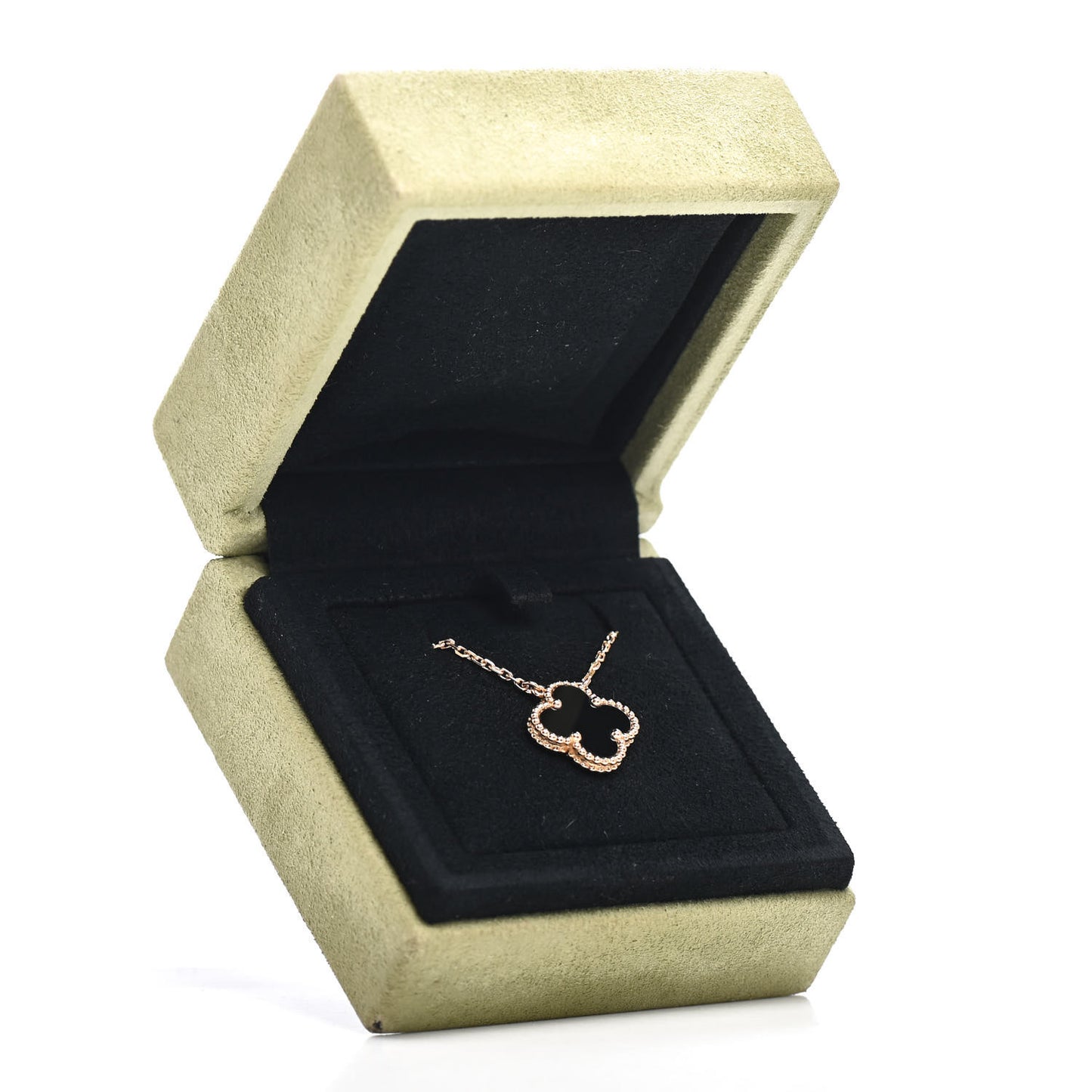18K Yellow Gold Black Onyx Vintage Alhambra Pendant Necklace