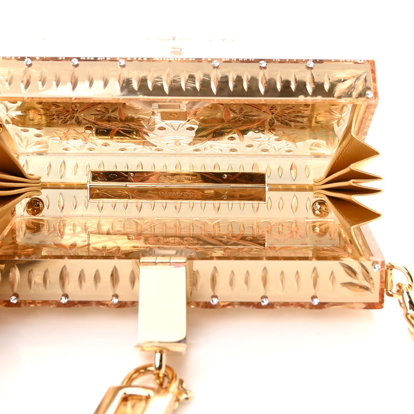 Metallic Plexiglass Crystal Embellished Shoulder Bag Gold