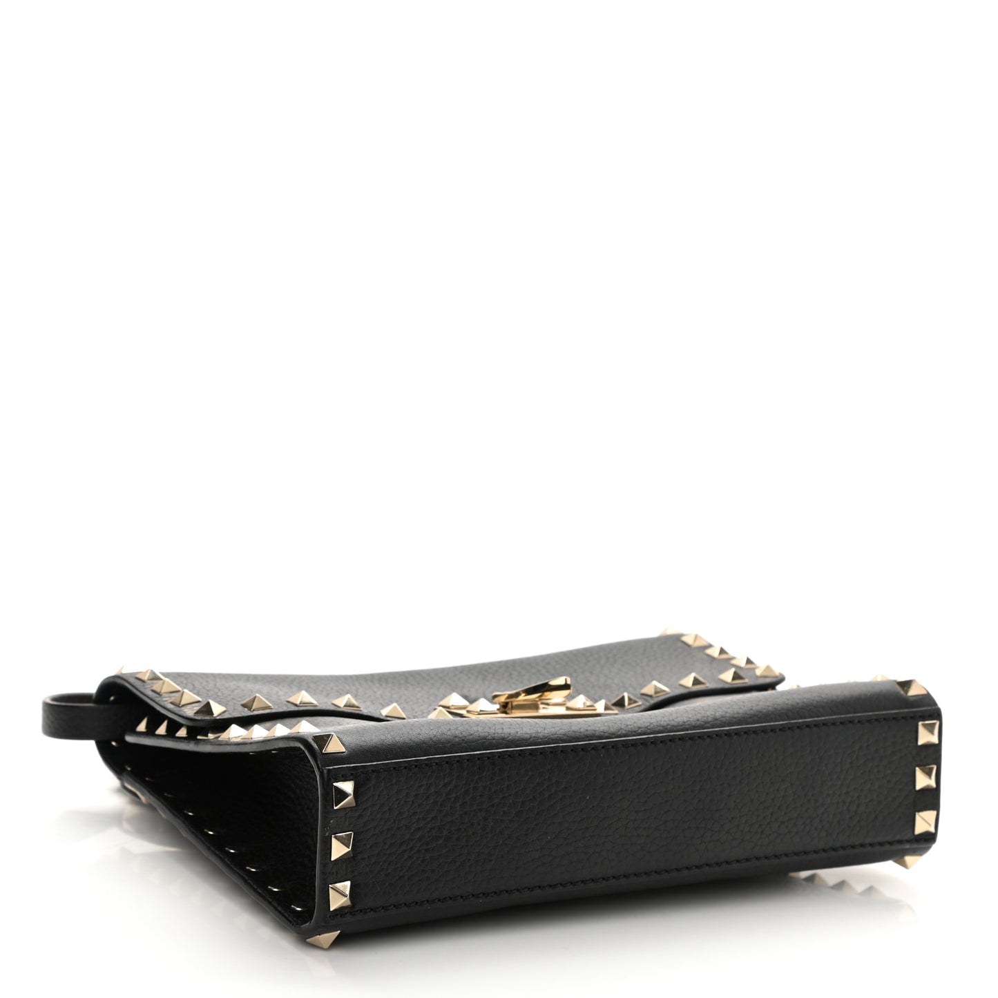 Pebbled Calfskin Medium Rockstud Flip Lock Crossbody Bag Black