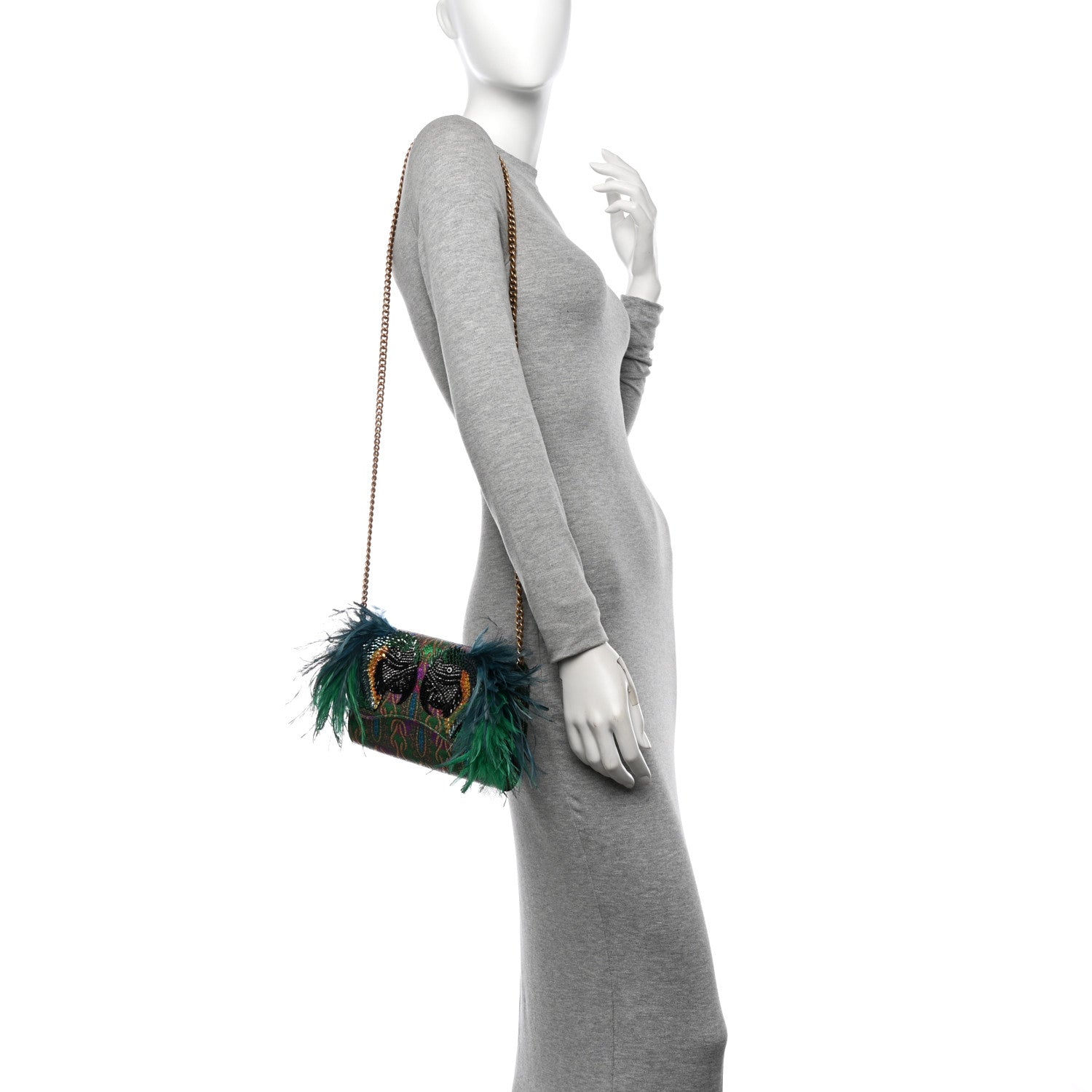 Gucci Metallic Brocade Calfskin Parrot Chain Wallet Blue Mulitcolor 2 of 11