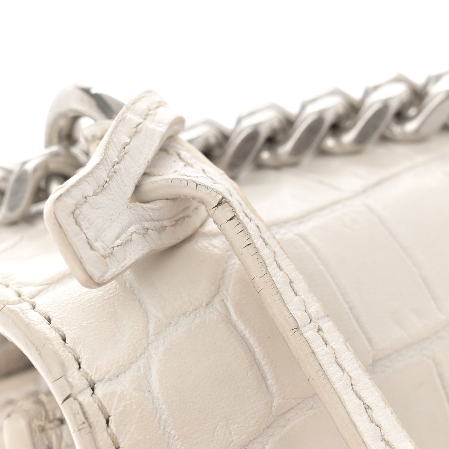 Saint Laurent Calfskin Crocodile Embossed Medium Monogram Sunset Blanc Vintage 16 of 17