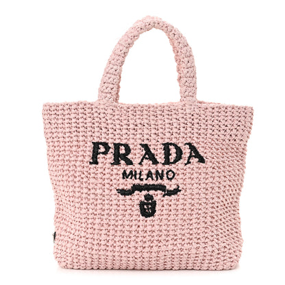 Prada Yarn Raffia Effect Crochet Small Logo Tote Alabastro 1 of 11