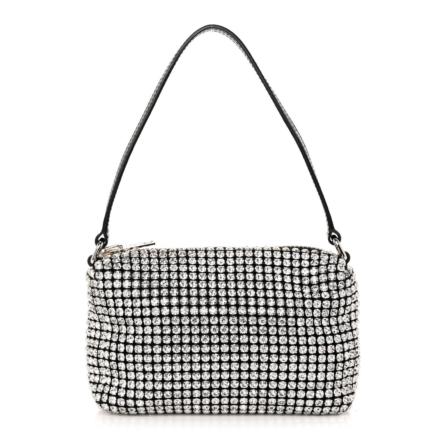 Mesh Crystal Rhinestone Mini Heiress Pouch Black Silver
