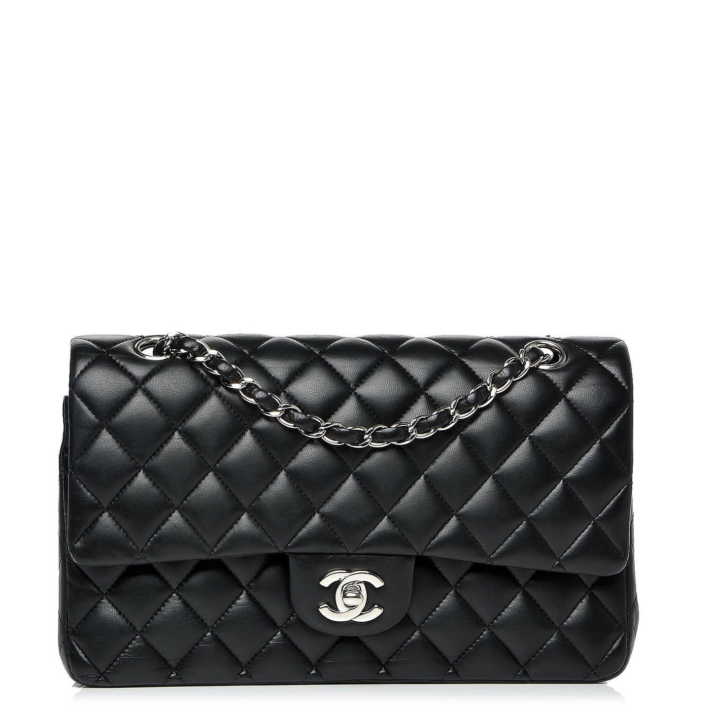 Lambskin Quilted Medium Double Flap Black
