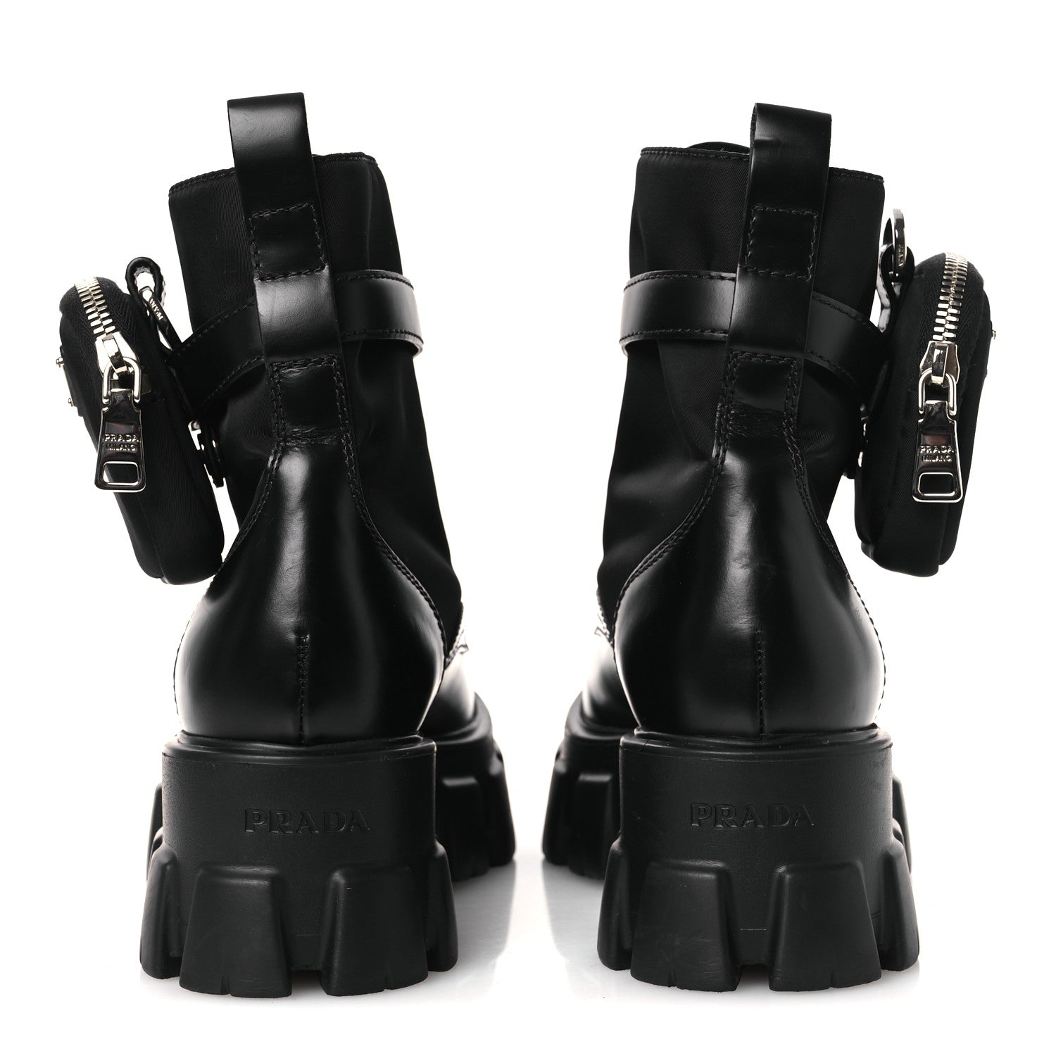 Prada Spazzolato Rois Nylon Metal Triangle Logo Monolith Pouch Pocket 55mm Boots 38 Black 6 of 12