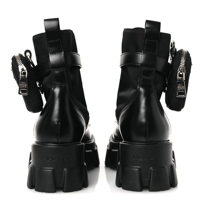 Prada Spazzolato Rois Nylon Metal Triangle Logo Monolith Pouch Pocket 55mm Boots 38 Black 6 of 12
