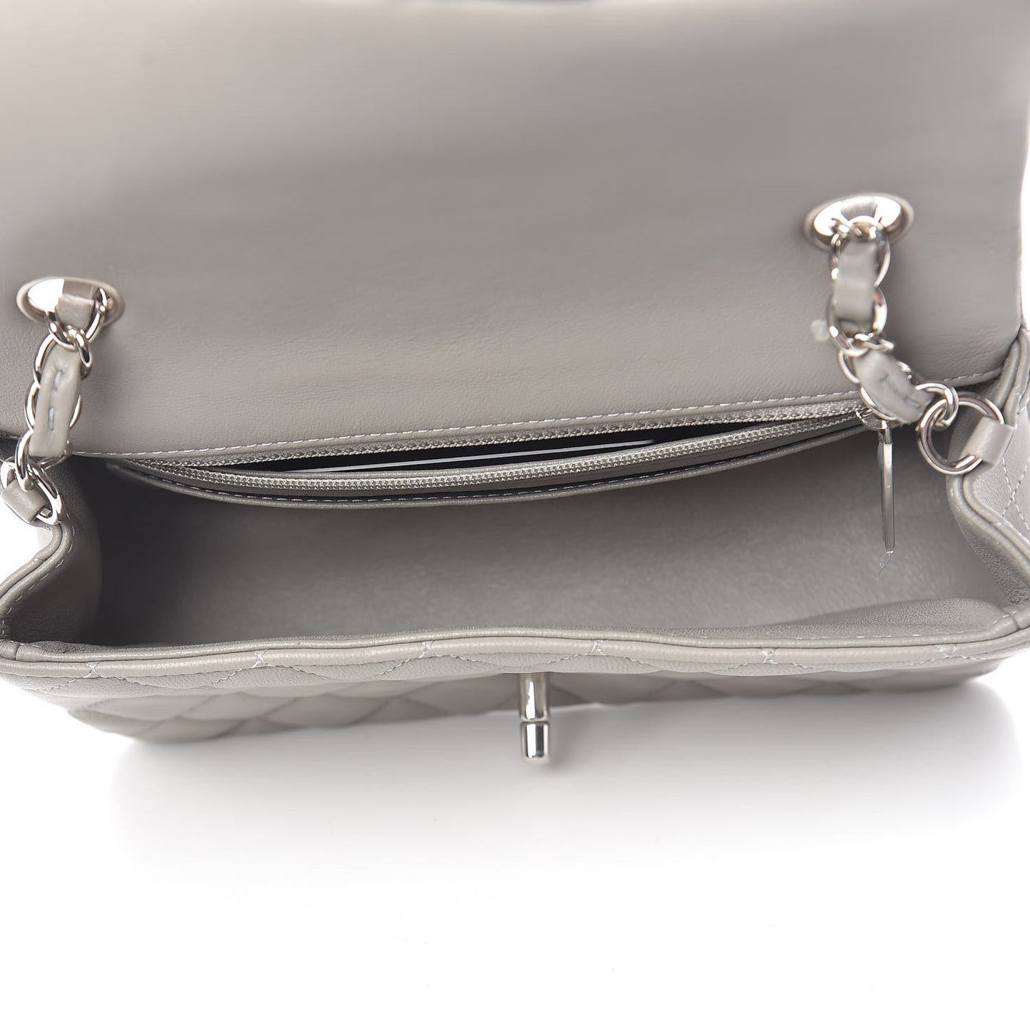 Lambskin Quilted Mini Rectangular Flap Grey
