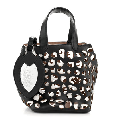 Alaia Calfskin Laser Cut Bucket Bag Black White 5 of 34