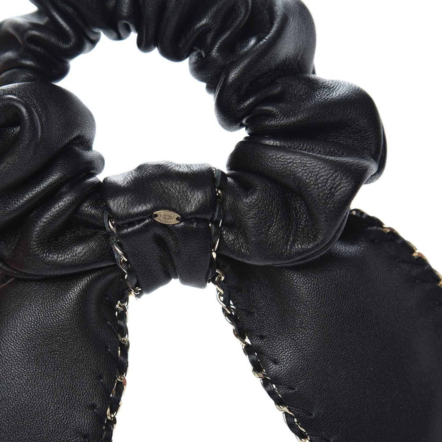 Lambskin Chain CC Hair Bow Tie Black Gold
