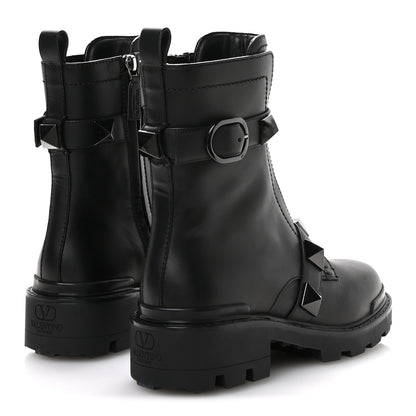 Valentino Garavani Calfskin Tonal Roman Stud Combat Boots 36 Black 5 of 9