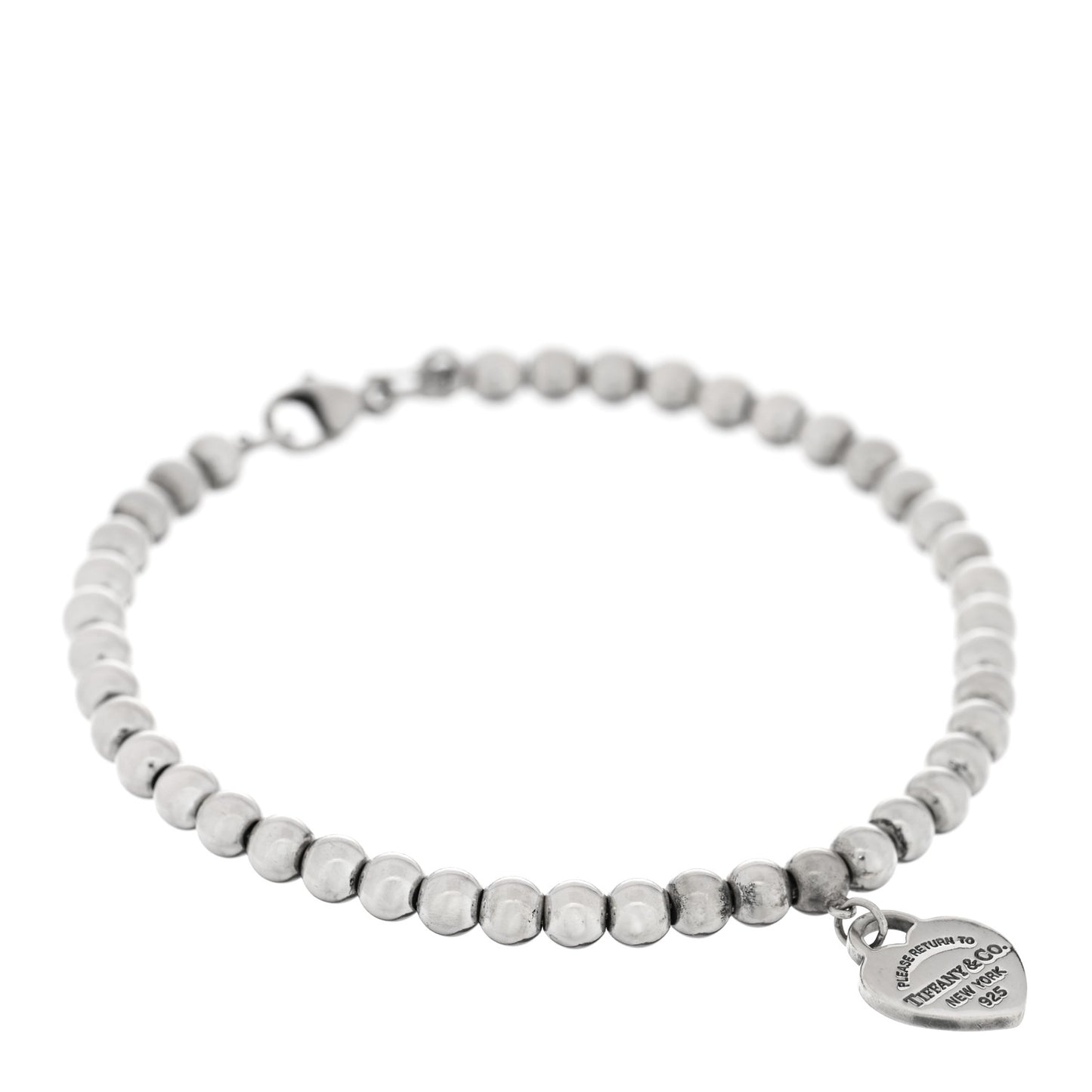 Sterling Silver Enamel 4mm Return To Tiffany Heart Tag Bead Bracelet Pink