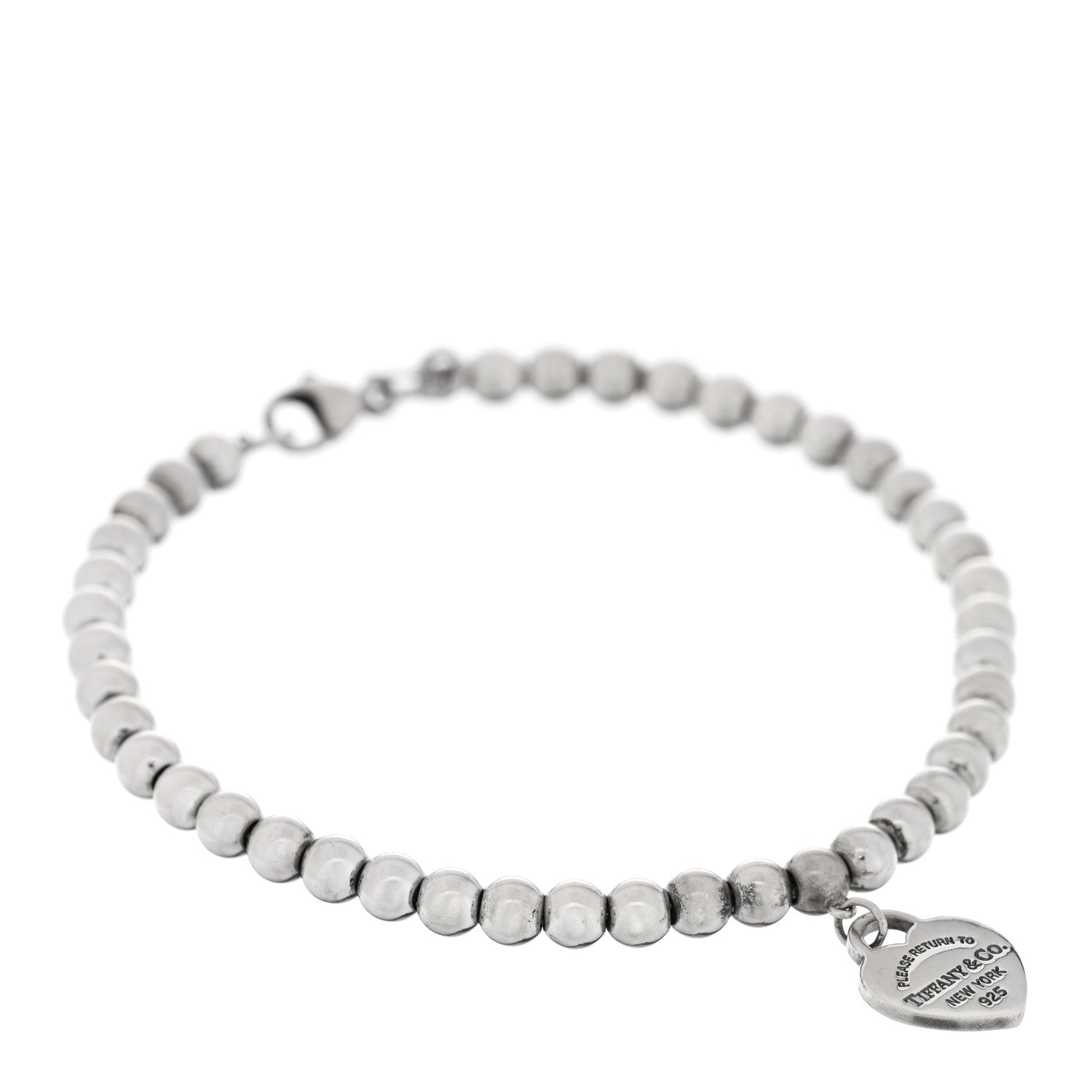 Tiffany Sterling Silver Enamel 4mm Return To Tiffany Heart Tag Bead Bracelet Pink 1 of 4