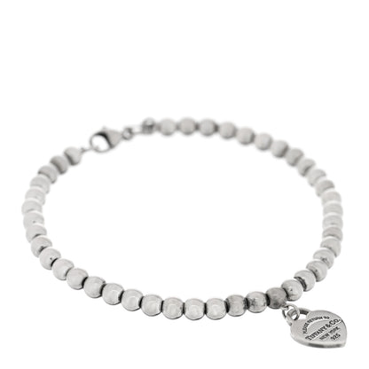 Tiffany Sterling Silver Enamel 4mm Return To Tiffany Heart Tag Bead Bracelet Pink 1 of 4