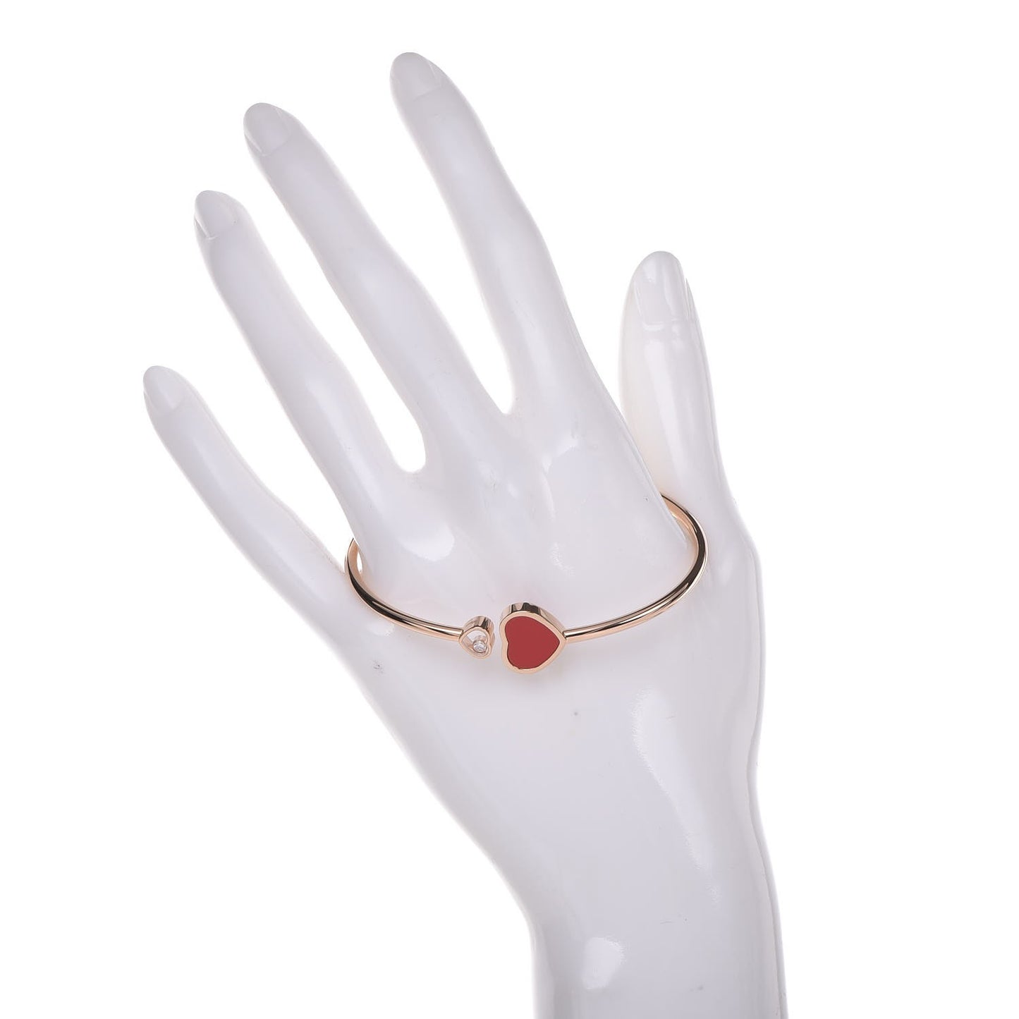 18K Rose Gold Diamond Happy Hearts Bangle Bracelet Red
