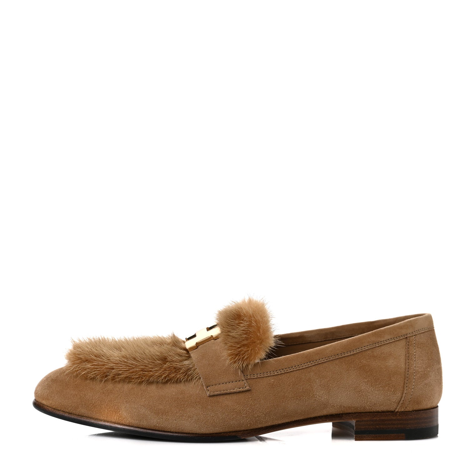 Hermes Mink Fur Suede Goatskin Paris Loafers 38 Marron Havane 1 of 10