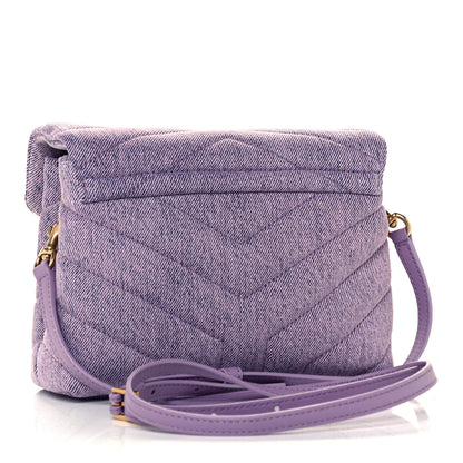 Saint Laurent Denim Y Quilted Monogram Toy Loulou Crossbody Bag Bleached Lilac 3 of 12