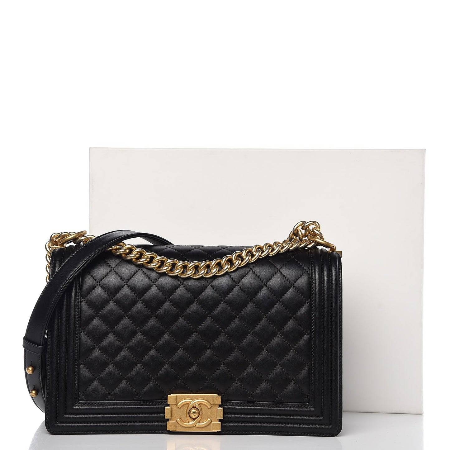 Lambskin Quilted New Medium Boy Flap Black