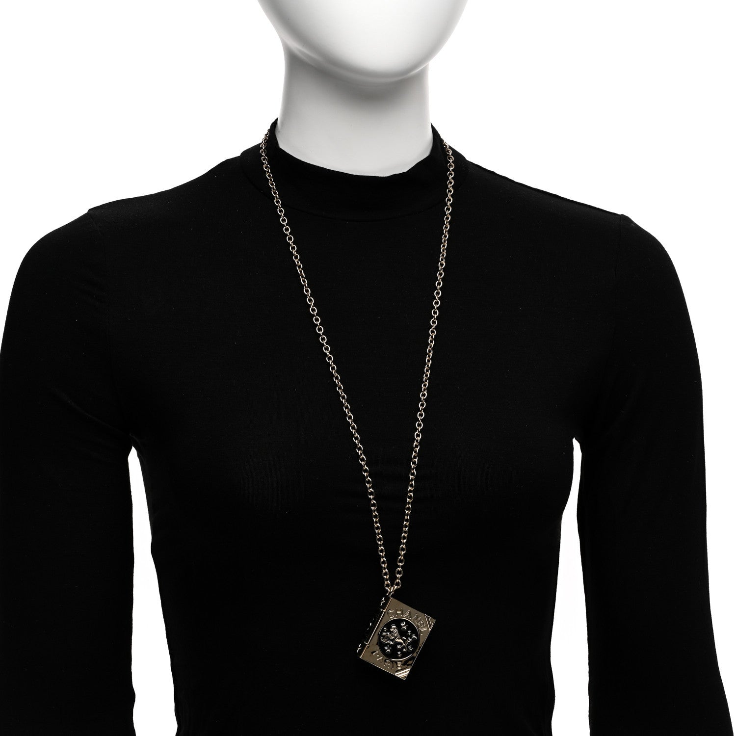 Chanel Metal CC Lion Book Locket Necklace Gold 2 of 4