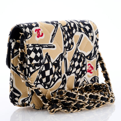 Chanel Canvas Check Flag Printed CC Clutch With Chain Beige Multicolor 3 of 9