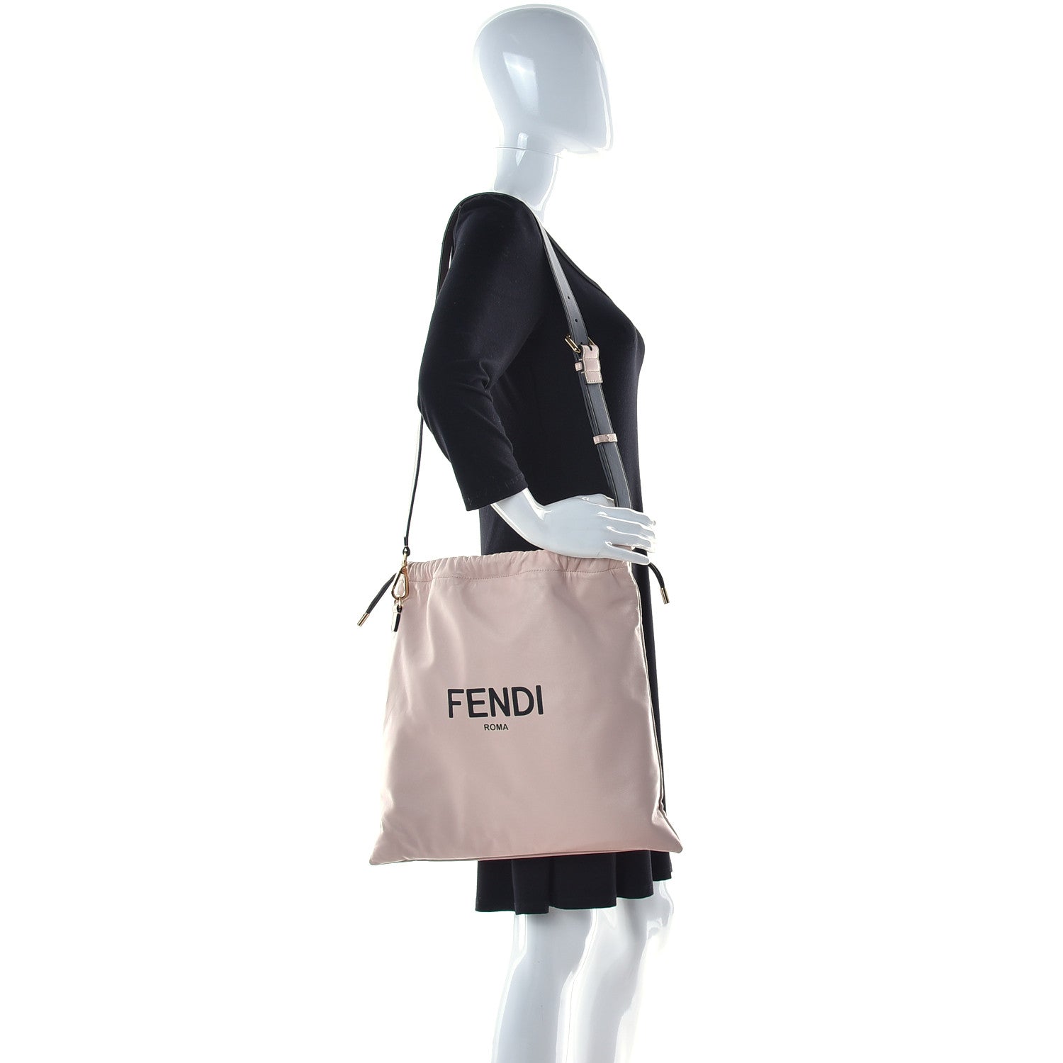 Fendi Soft Nappa Logo Medium Drawstring Pouch Bag Rosa Quarzo Black 2 of 11