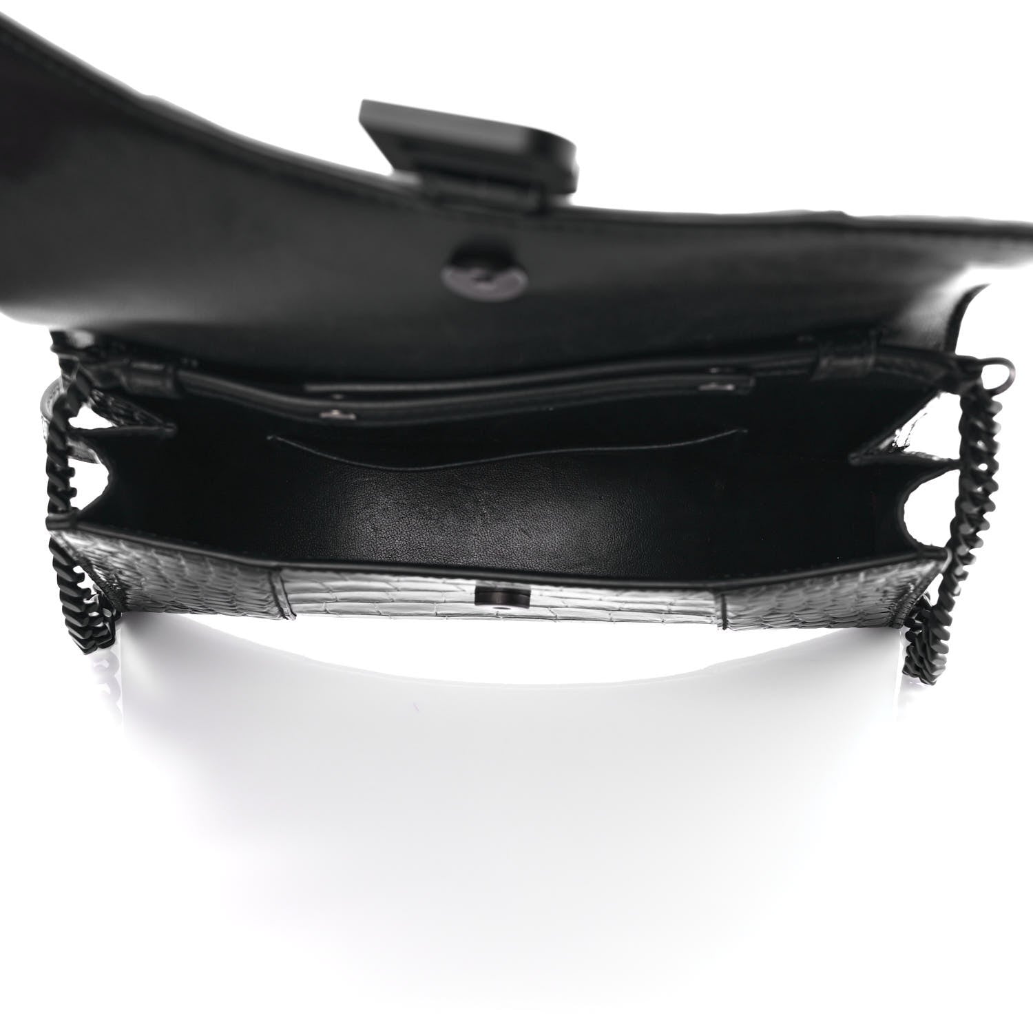 Balenciaga Shiny Calfskin Monochrome Crocodile Embossed Small Hourglass Evening Chain Bag Black 4 of 8