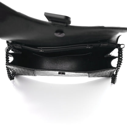 Balenciaga Shiny Calfskin Monochrome Crocodile Embossed Small Hourglass Evening Chain Bag Black 4 of 8