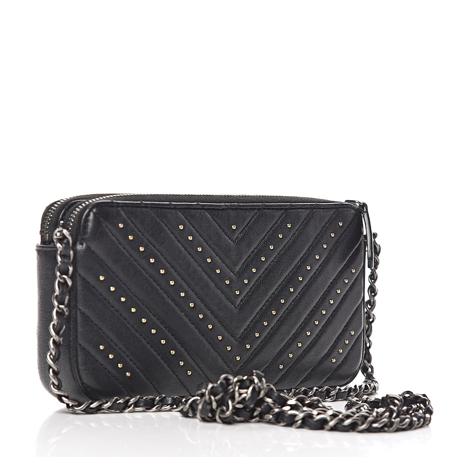 Chanel Sheepskin Chevron Quilted Studded Reissue Small Clutch With Chain Black 3 of 15