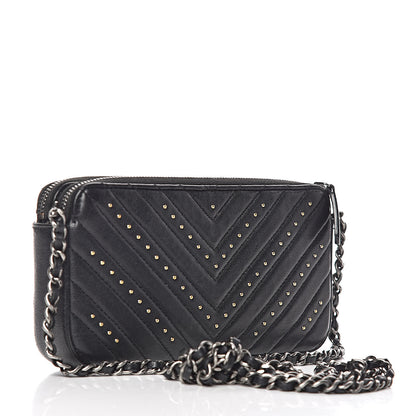 Chanel Sheepskin Chevron Quilted Studded Reissue Small Clutch With Chain Black 3 of 15