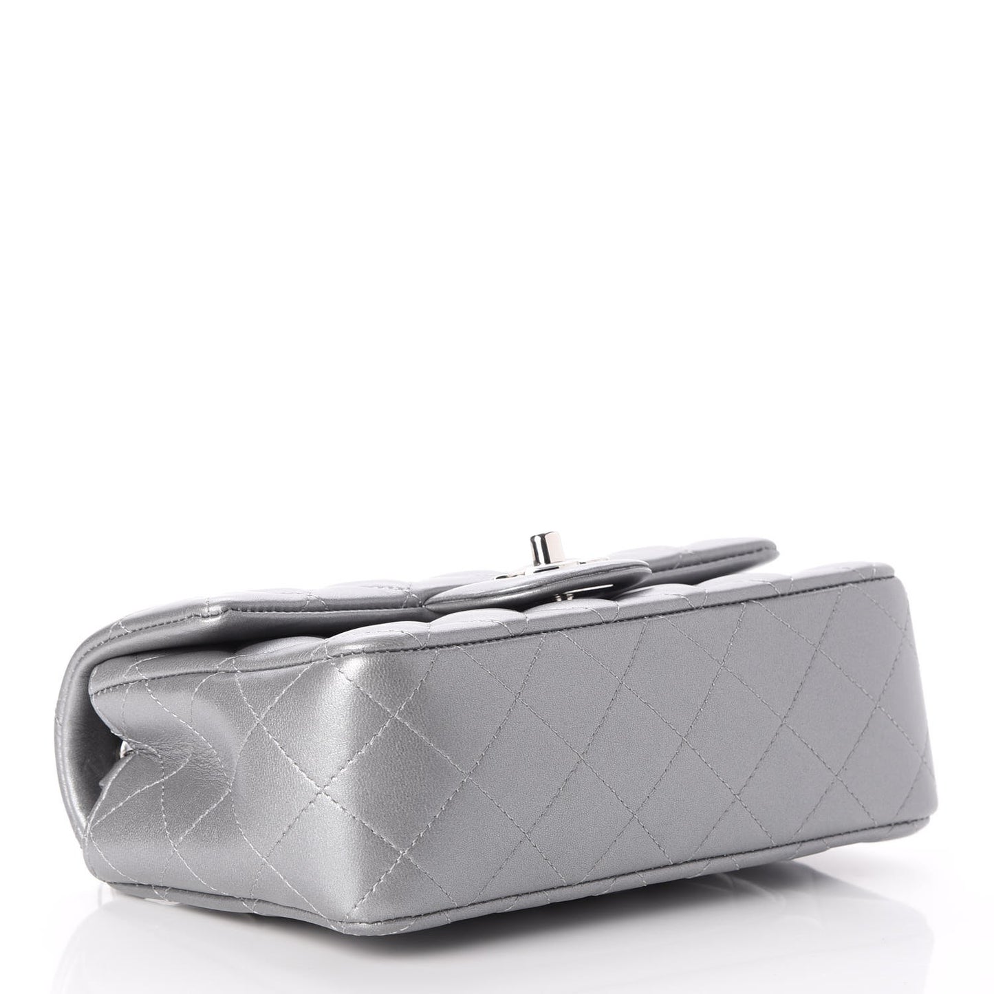 Metallic Lambskin Quilted Mini Rectangular Flap Silver