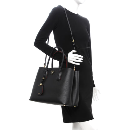 Prada Saffiano Cuir Large Double Bag Nero Black Ciliegia 2 of 15