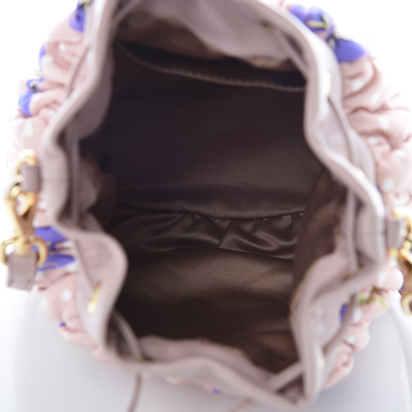 Faille Matelasse Flower Print Small Bucket Bag Cipria Viola