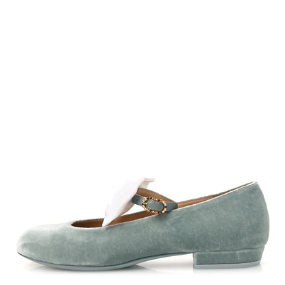Chanel Velvet Grosgrain Bow Mary Jane Flats 37.5 Light Green White 1 of 11