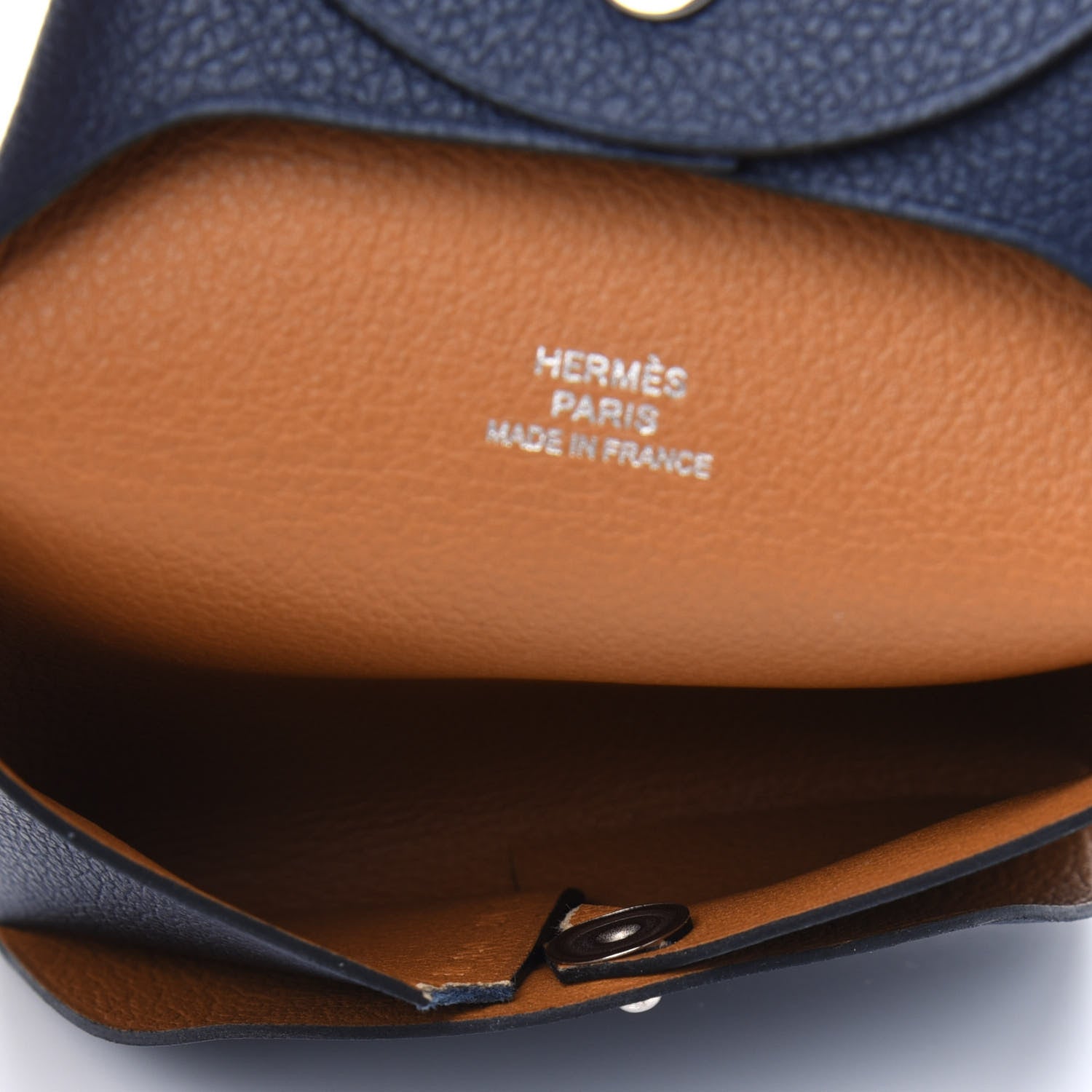 Hermes Evercolor Bastia Verso Coin Purse Bleu Nuit Caramel 5 of 5