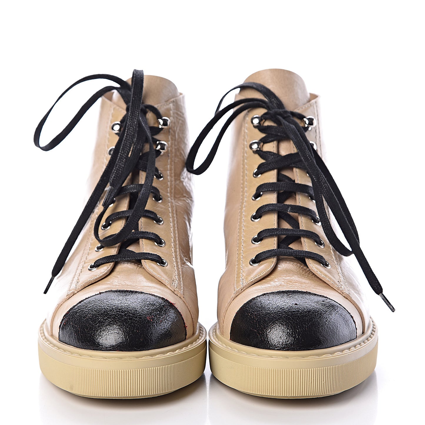 Crumpled Calfskin Lace Up Short Boots 38 Beige Black